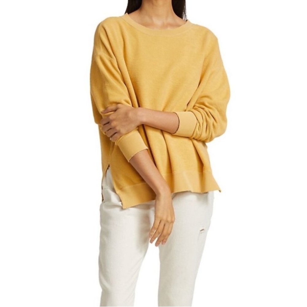 Frame Denim Side Slit Pullover Sweatshirt in Cornsilk XL